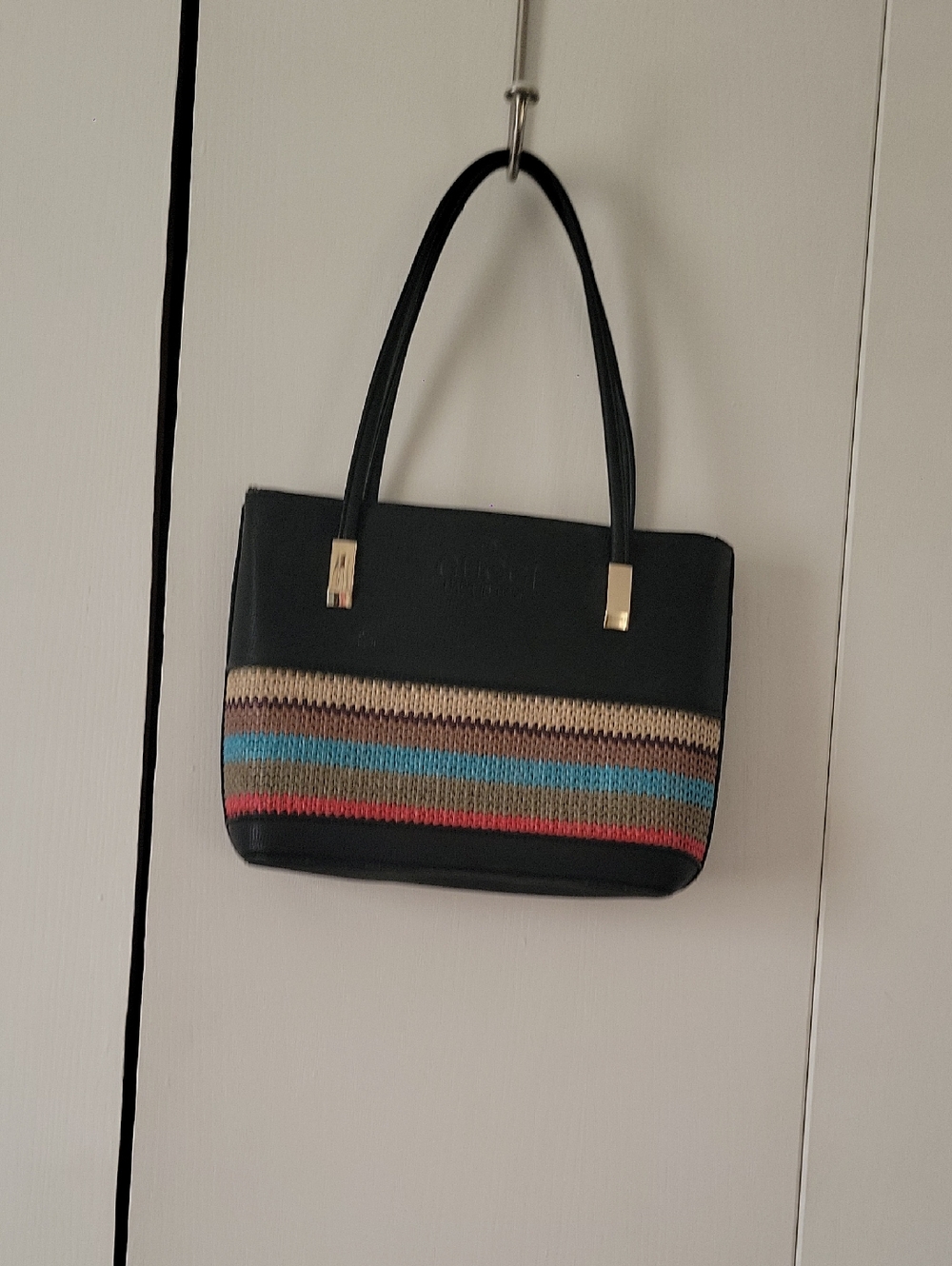Inspired Shoulder Bag with Multicolor Stripe Accent